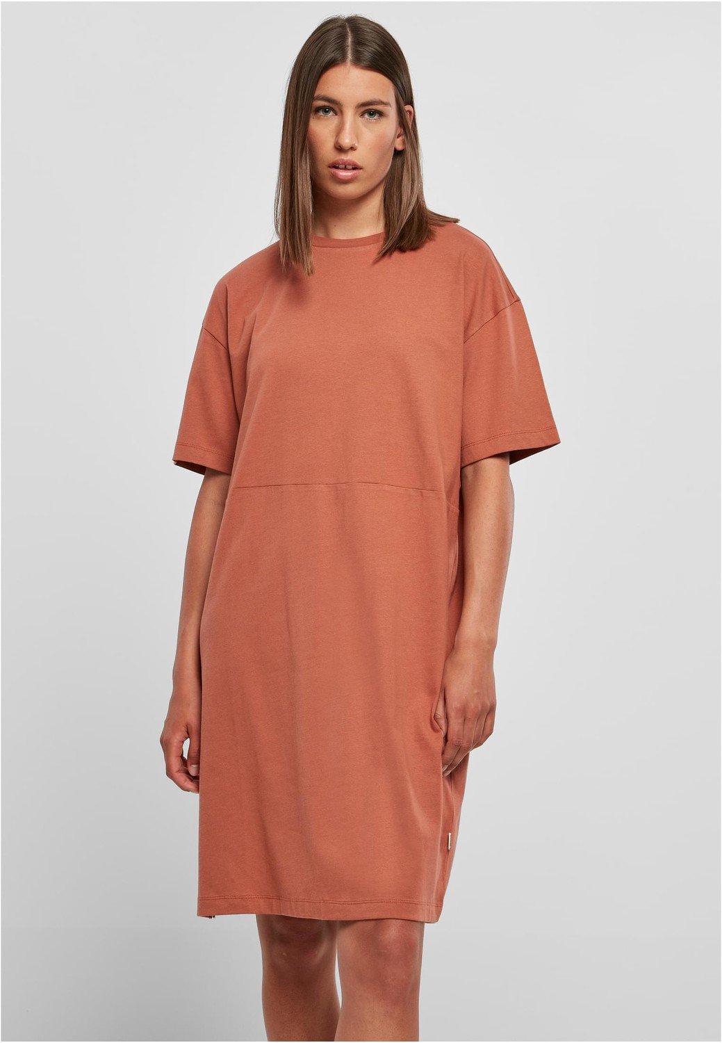 Ladies Organic Oversized Slit Tee Dress terracotta