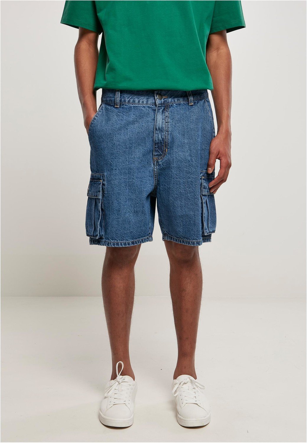 Organic Denim Cargo Shorts seprané v indigu