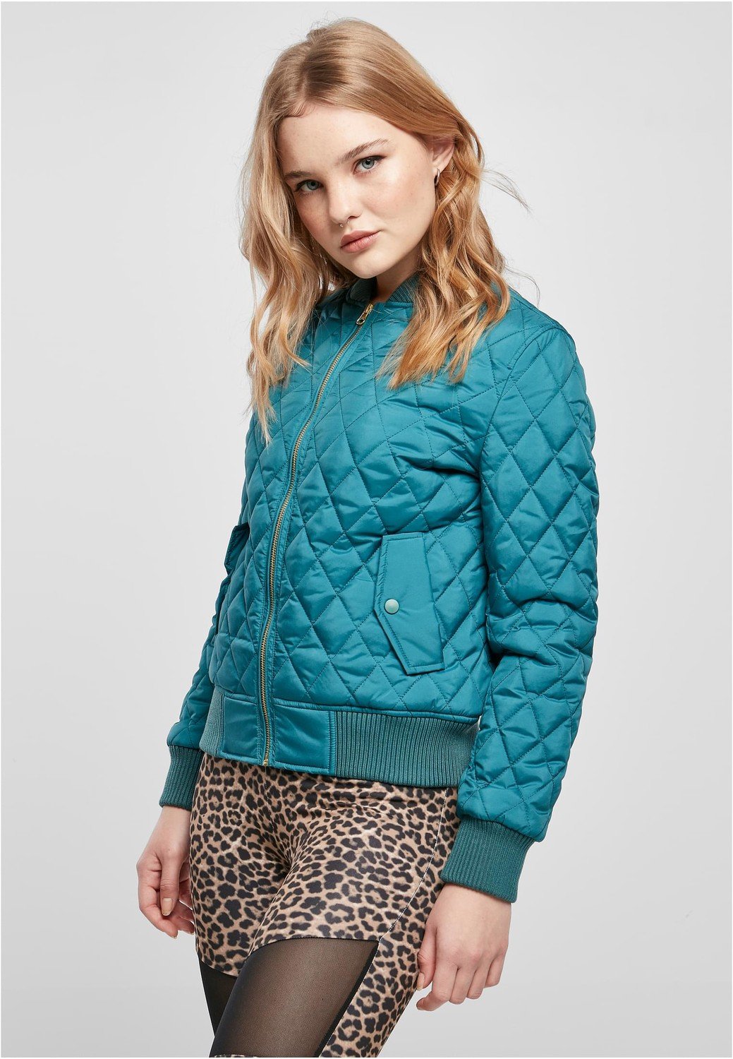 Ladies Diamond Quilt Nylon Jacket jasper