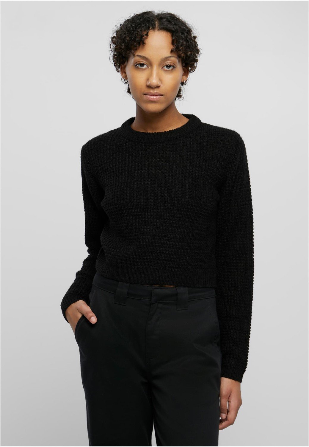 Ladies Short Waffle Sweater black