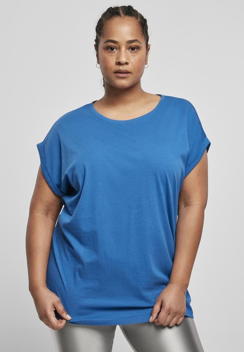 Dámské sportovní modré tričko s prodlouženým ramenem