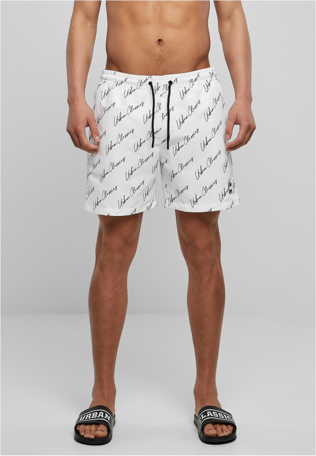 Pattern Swim Shorts whitescriptlogo