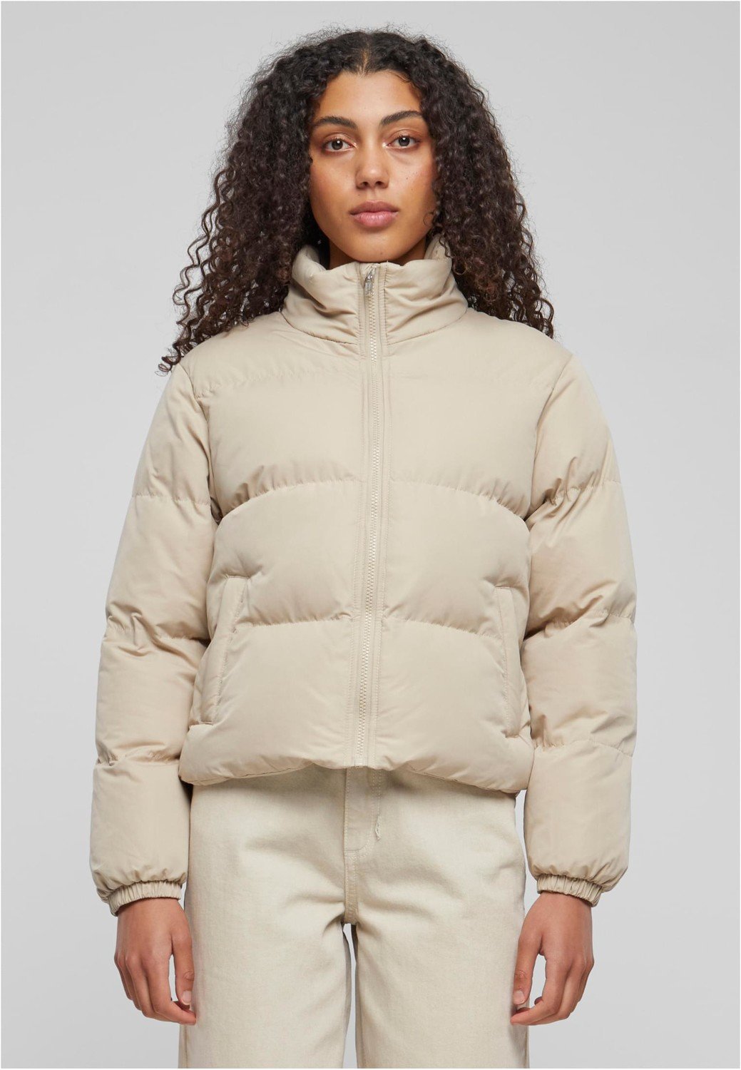 Ladies Short Peached Puffer Jacket wetsand
