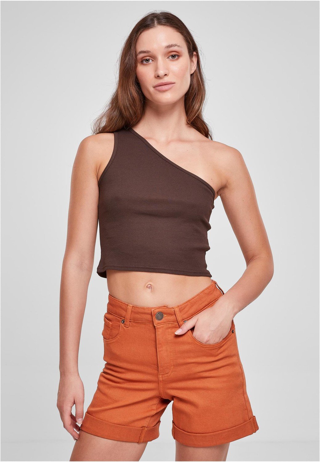 Ladies Cropped Asymmetric Top brown