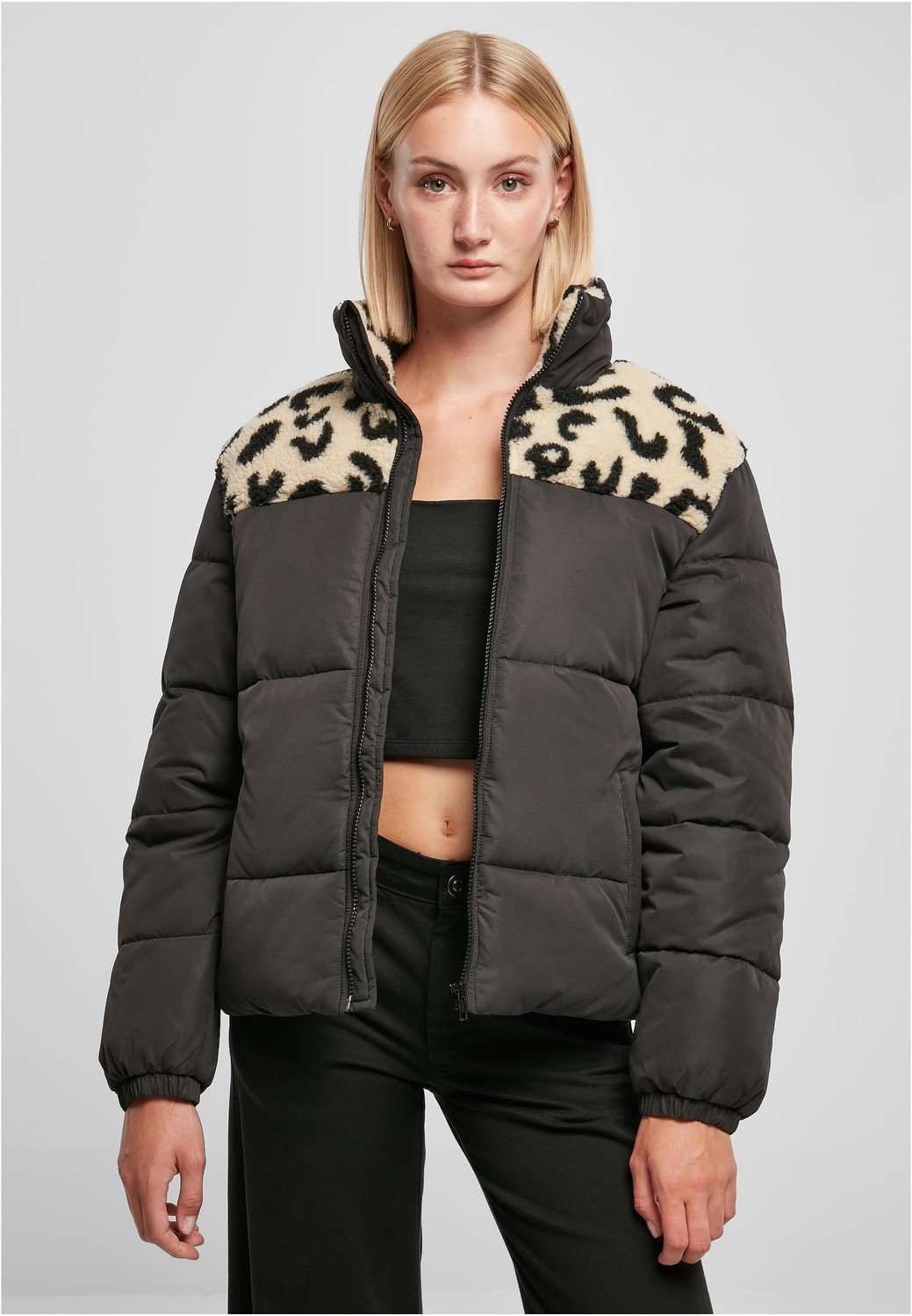 Ladies AOP Sherpa Mixed Puffer Jacket black/sandleo