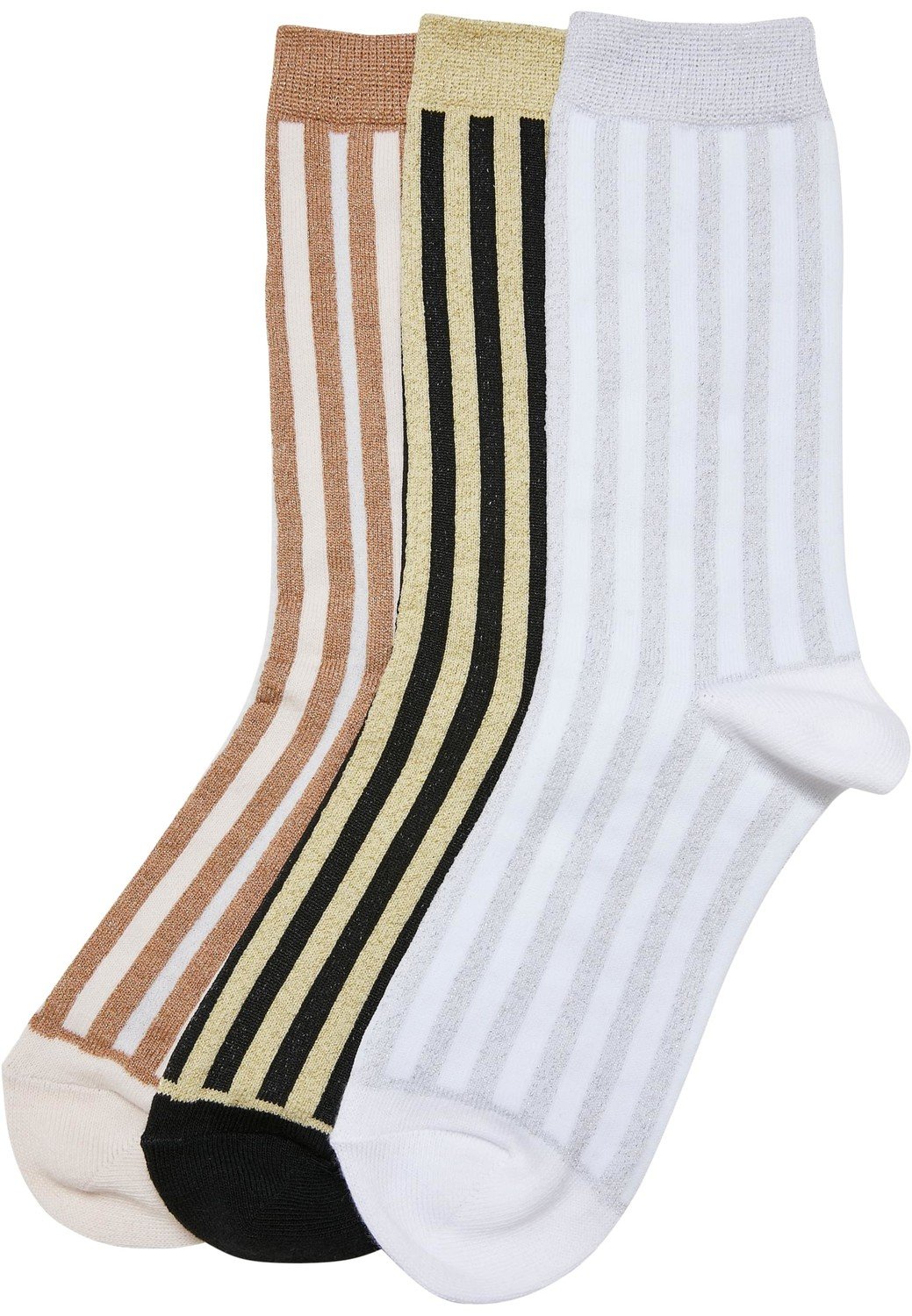 Metallic Effect Stripe Socks 3-Pack black/whitesand/white