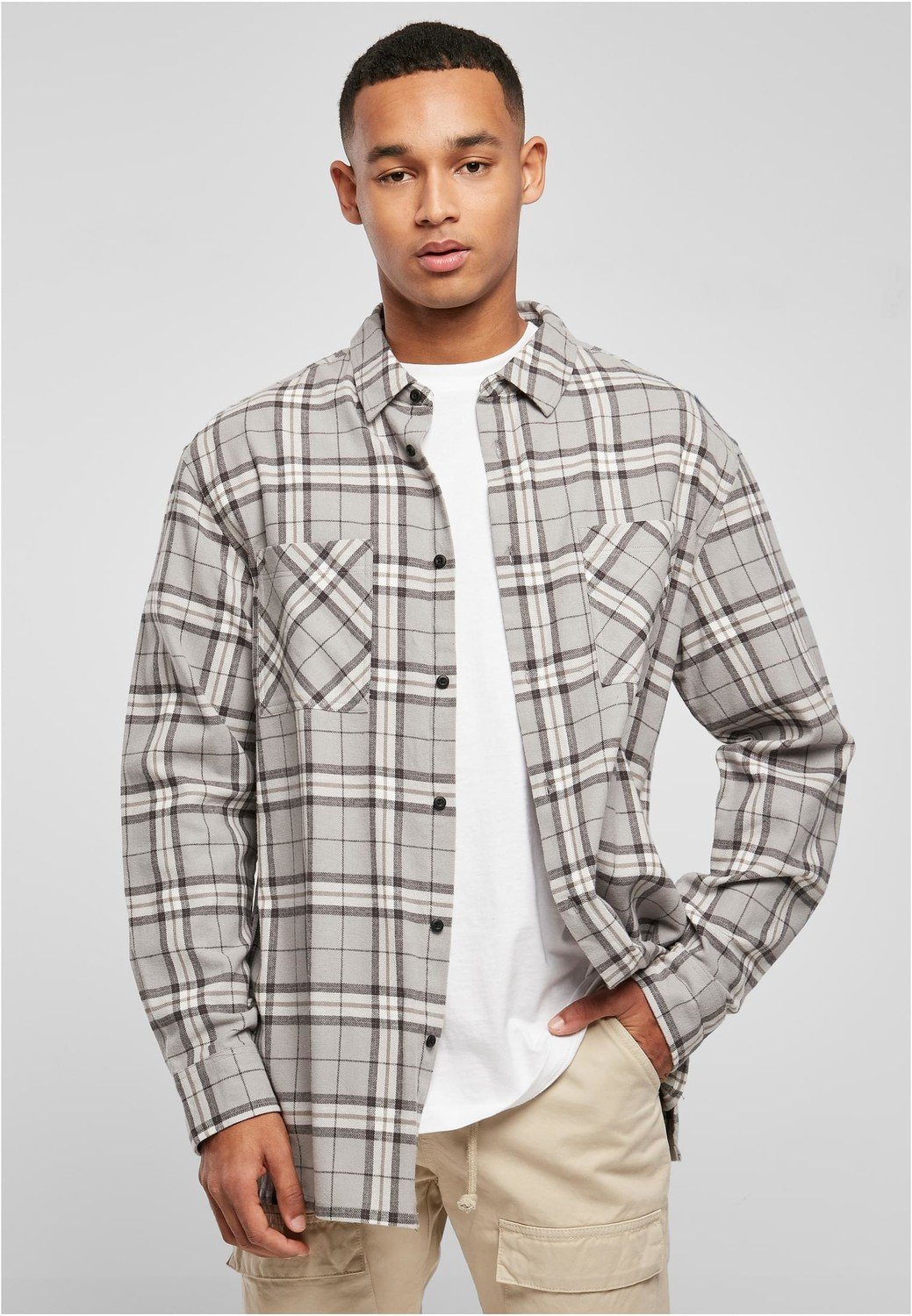 Long Oversized Grey Check Shirt grey/black