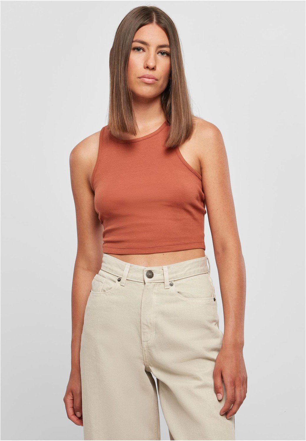 Ladies Cropped Rib Top terracotta