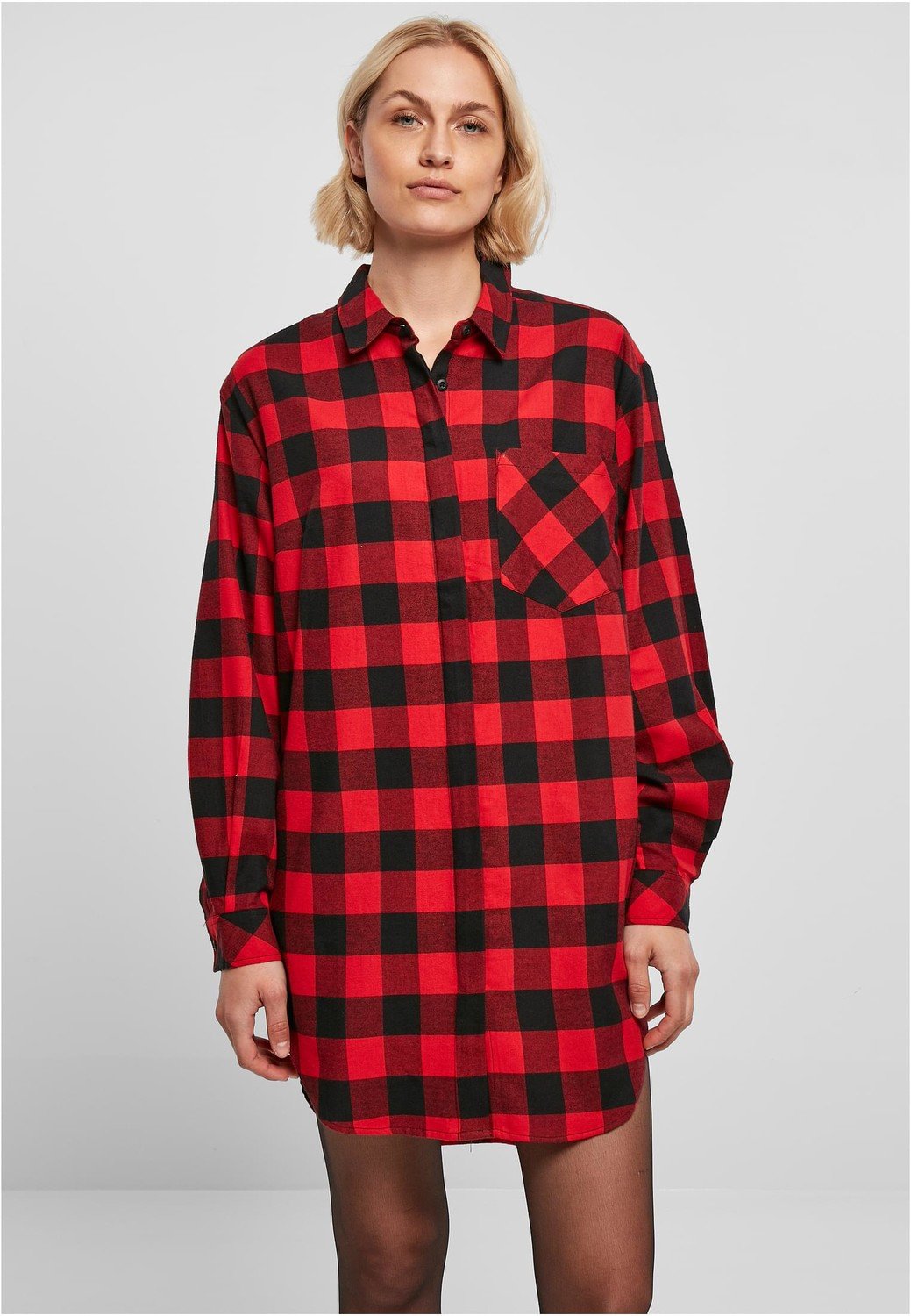 Ladies Oversized Check Flannel Shirt Dress black/red