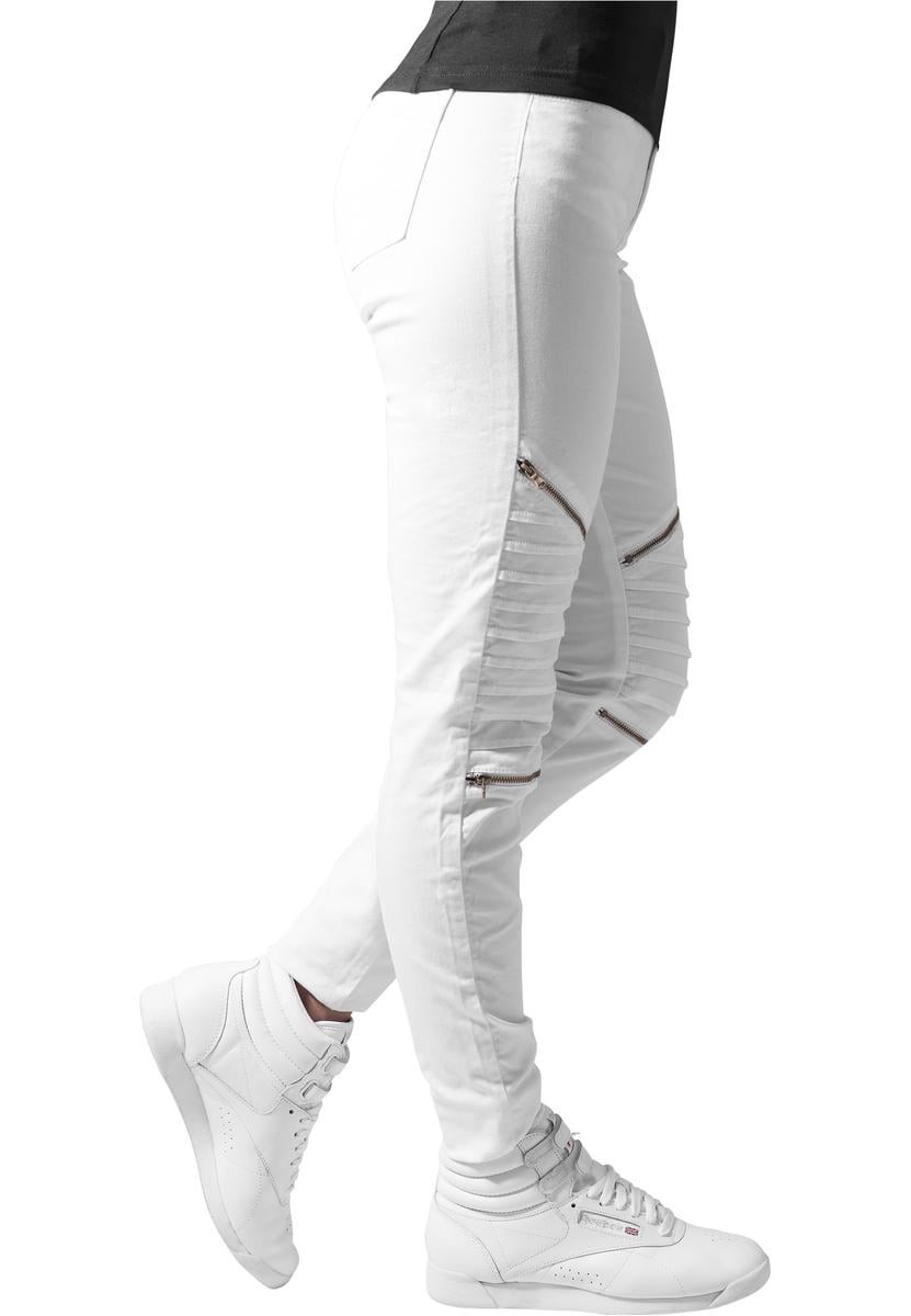 Dámské strečové motorkářské kalhoty bílé