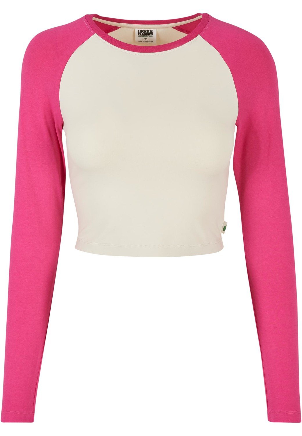 Ladies Organic Cropped Retro Baseball Longsleeve whitesand/hibiskus pink