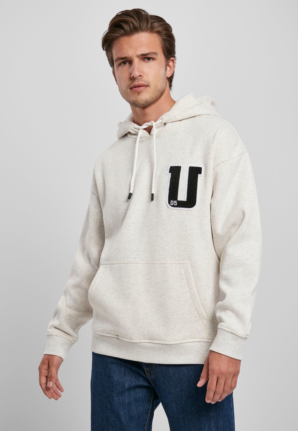 Oversized Frottee Patch Hoody světle šedá