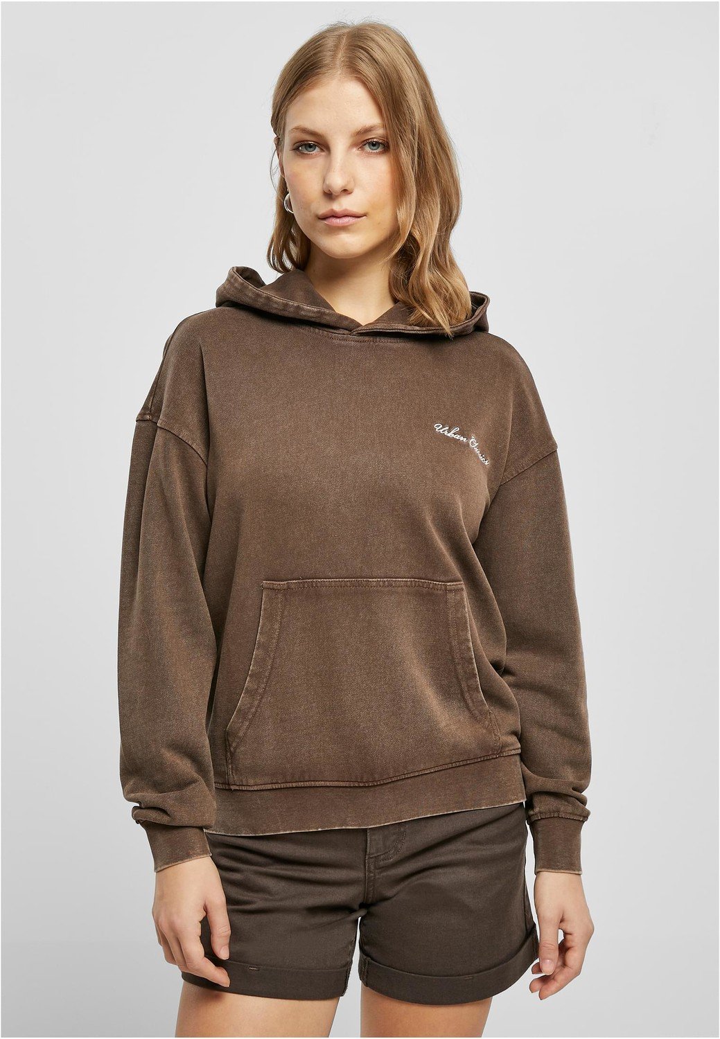 Ladies Small Embroidery Terry Hoody brown