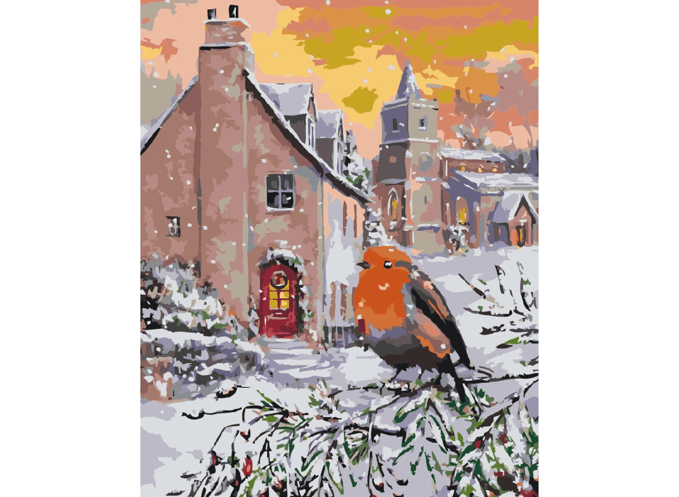 MALUJEŠ Malování podle čísel - MARCELLO CORTI - ČERVENKA V ZIMĚ Rozměr: 30x40 cm, Rámování: vypnuté plátno na rám