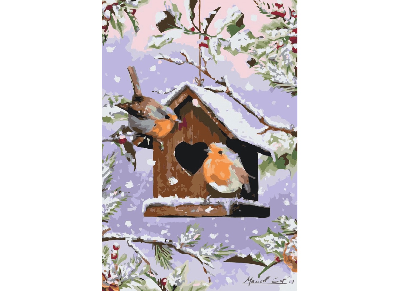 MALUJEŠ Malování podle čísel - MARCELLO CORTI - ČERVENKY S PTAČÍ BUDKOU Rozměr: 40x60 cm, Rámování: bez rámu a bez vypnutí plátna