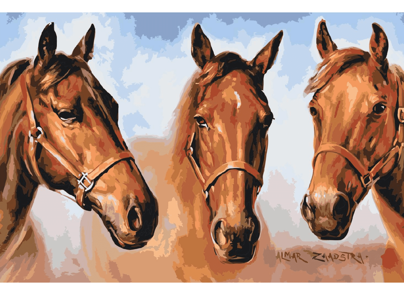 MALUJEŠ Malování podle čísel - ALMAR ZAADSTRA - TŘI KONĚ Rozměr: 40x60 cm, Rámování: bez rámu a bez vypnutí plátna