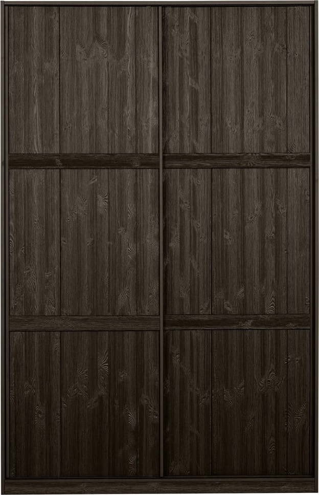 Tmavě hnědá šatní skříň s posuvnými dveřmi z borovicového dřeva s posuvnými dveřmi 139x215 cm Katoi – BePureHome