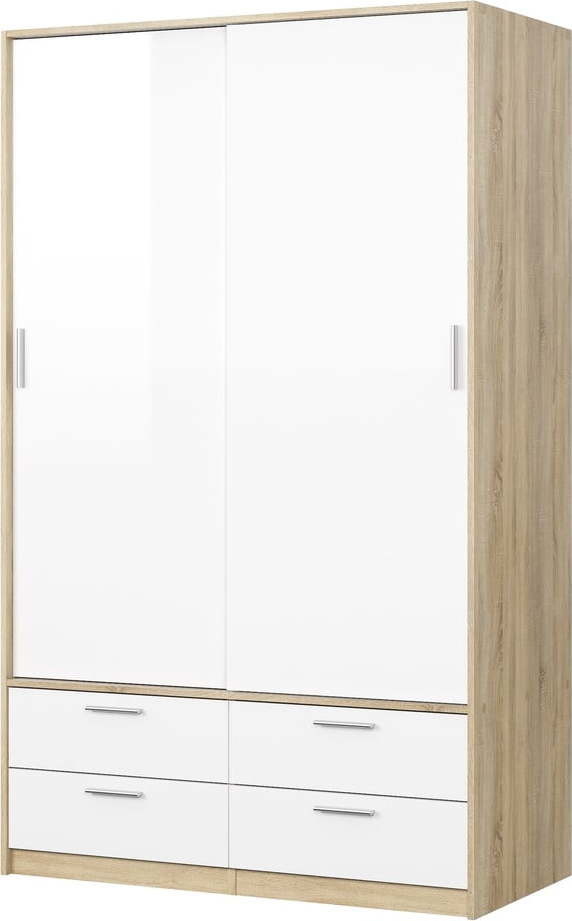 Šatní skříň v dekoru dubu s posuvnými dveřmi v bílo-přírodní barvě 121x200 cm Line – Tvilum