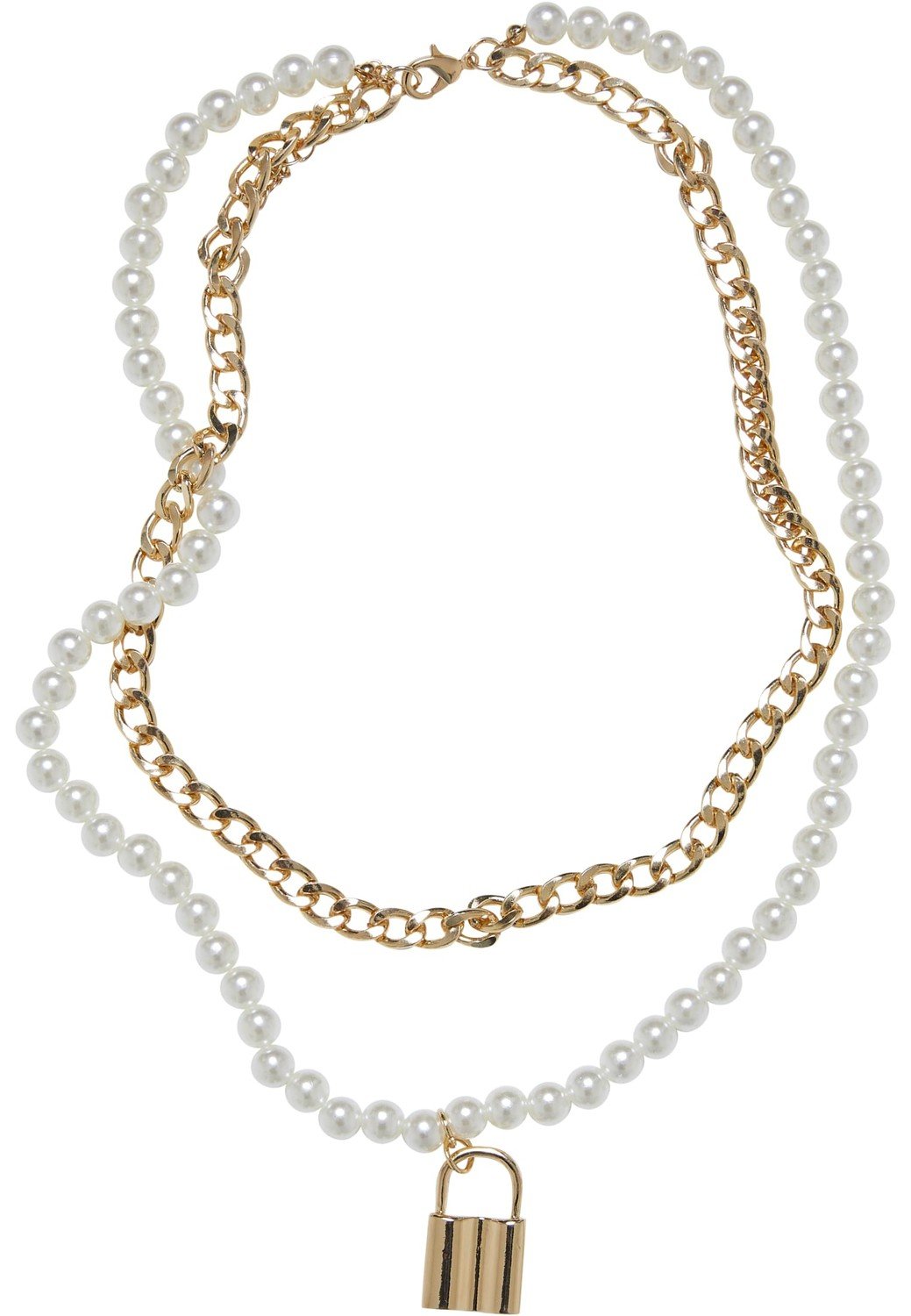 Padlock Pearl Layering Necklace gold