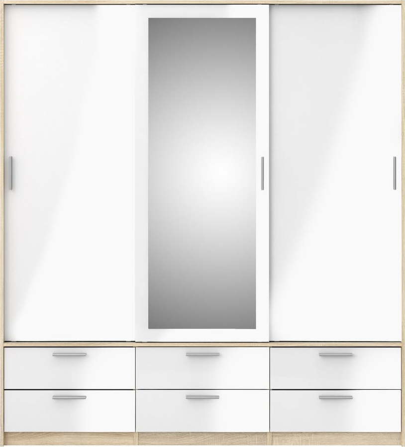 Šatní skříň v dekoru dubu s posuvnými dveřmi v bílo-přírodní barvě 181x200 cm Line – Tvilum