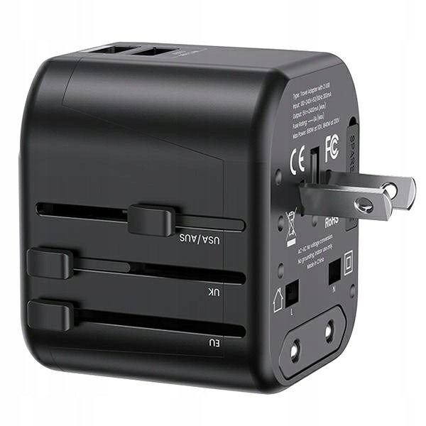 Usams Nabíjení 2xUSB T55 12W adaptér 4v1 Us/au/eu/uk černá/černá CC173TC