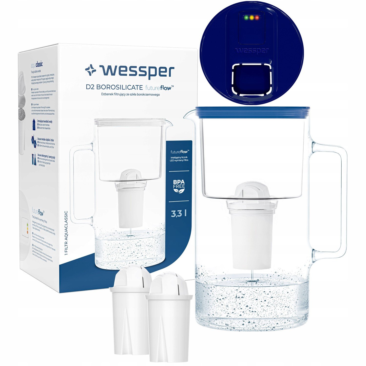 Filtrační konvice Wessper Aquaclassic 3,3l Led počítadlo 3x vodní filtr