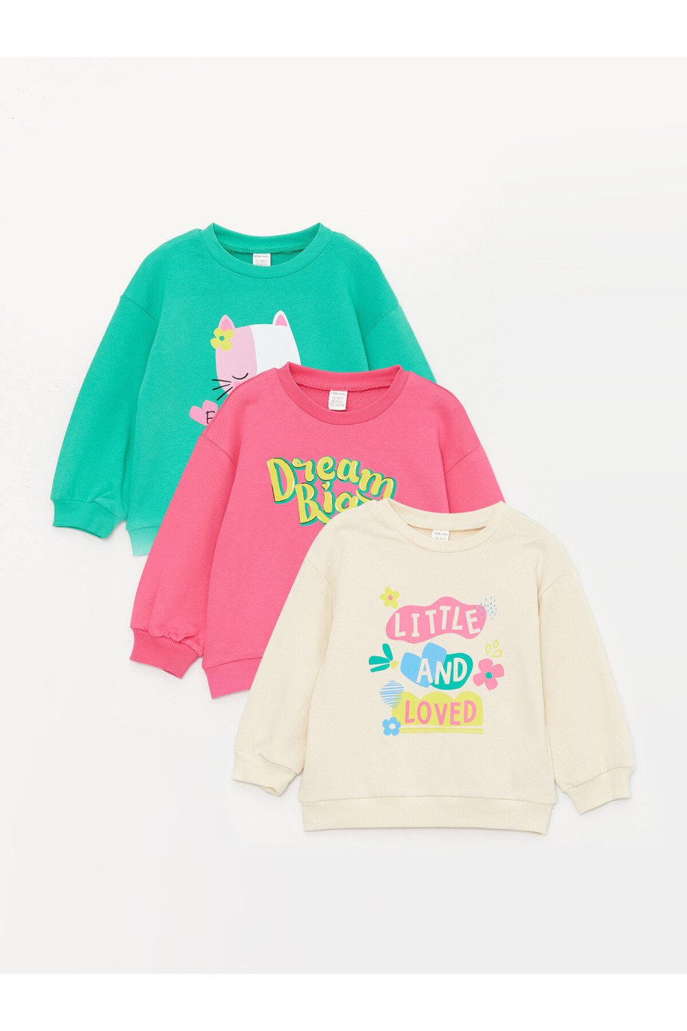 LC Waikiki 3-Piece Crew Neck Printed Baby Girl Sweatshirt