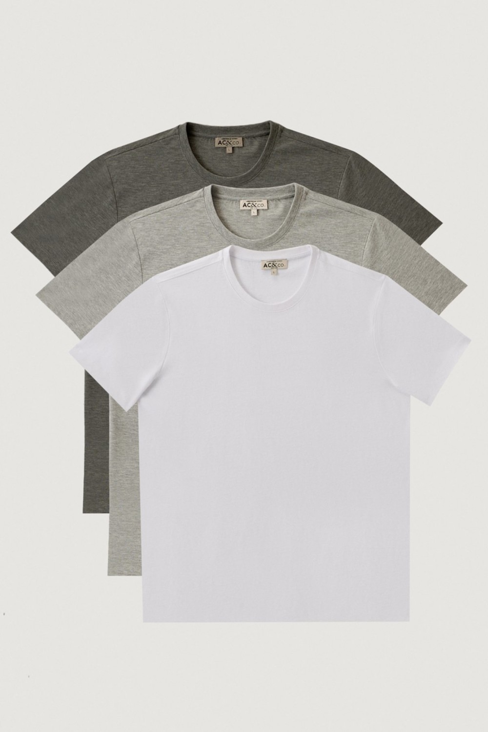 AC&Co / Altınyıldız Classics Men's White-gray Melange-grey Slim Fit Slim-Fit Cut Crew Neck 3 Pack 100% Cotton T-Shirt.