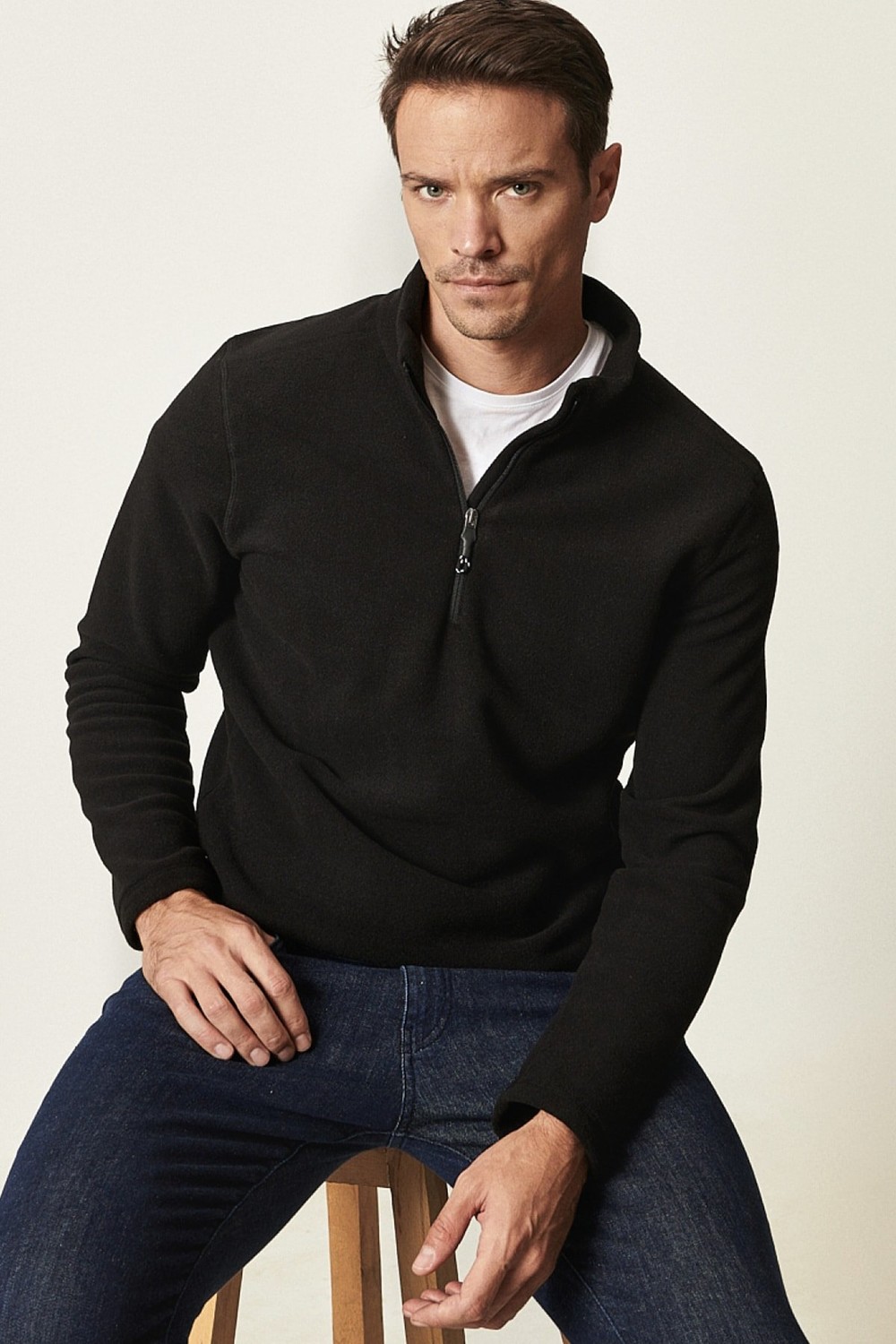 AC&Co / Altınyıldız Classics Men's Black Anti-pilling Anti-Pilling Standard Fit Bato Collar Cold-Proof Fleece Sweatshirt.