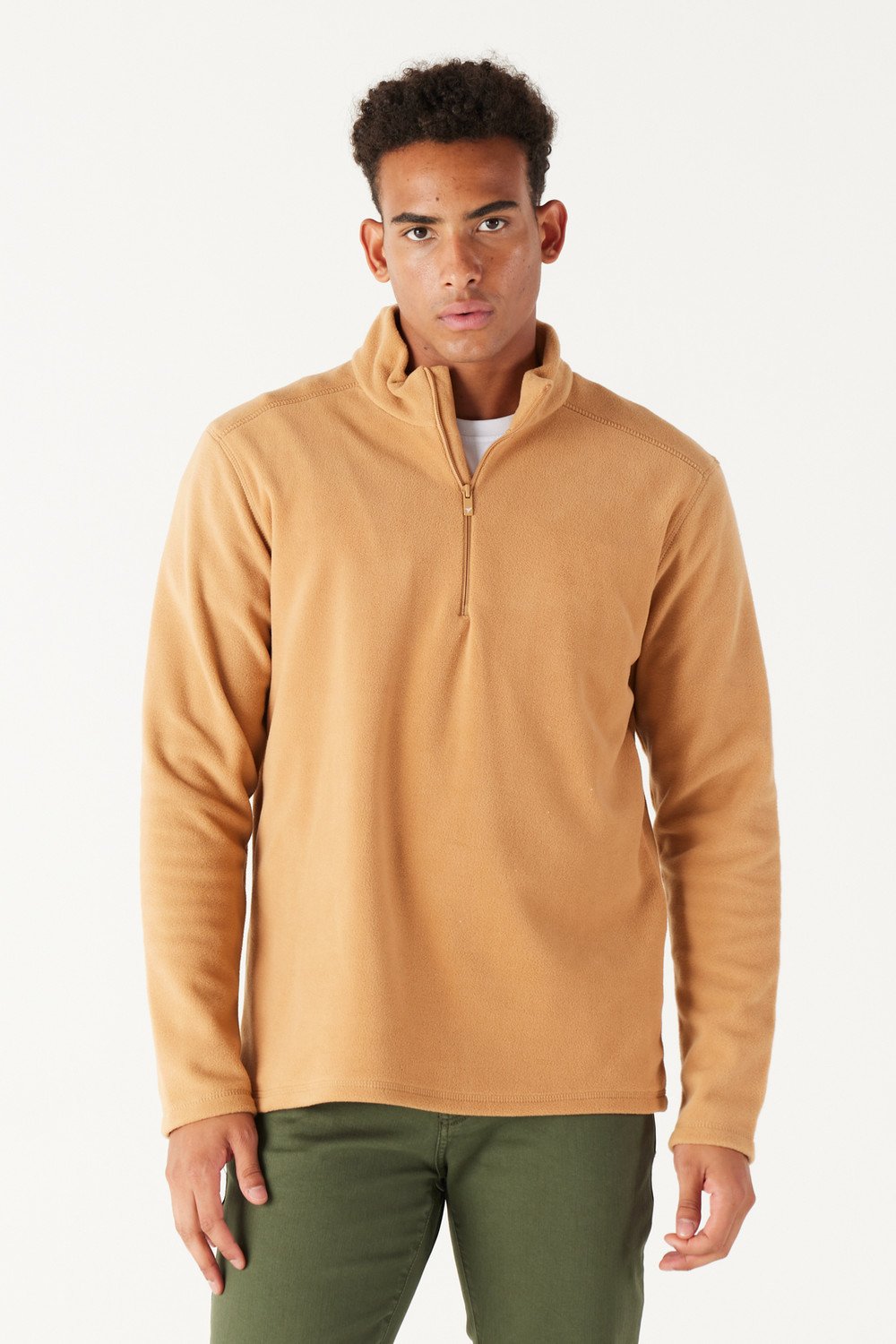 AC&Co / Altınyıldız Classics Men's Caramel Anti-pilling Anti-Pilling Standard Fit Bato Collar Cold-Proof Fleece Sweatshirt.