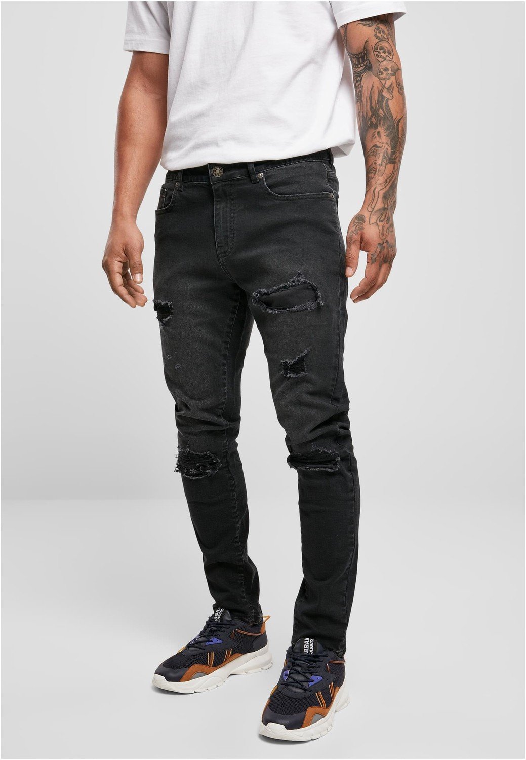 Heavy Destroyed Slim Fit Jeans realblk silně zničené vyprané