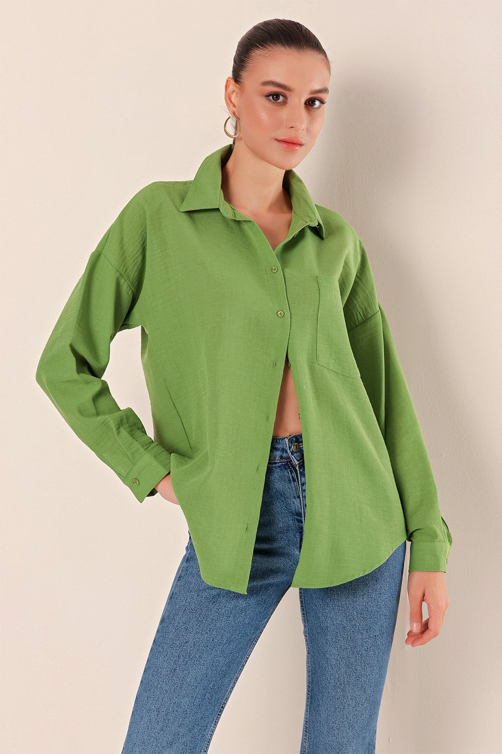 Bigdart 20153 Single Pocket Oversize Shirt - E.Green