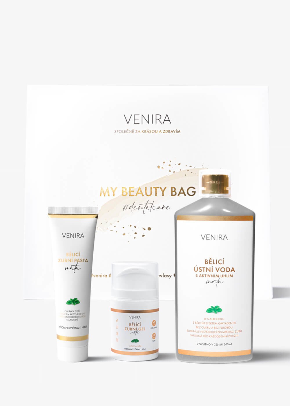 VENIRA beauty bag, dárková sada - bělicí zubní gel, bělicí zubní pasta, bělicí ústní voda