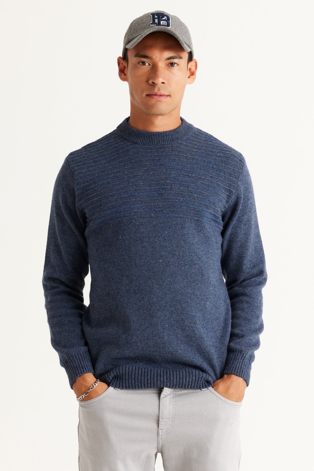 AC&Co / Altınyıldız Classics Men's Aviator Blue-petrol Standard Fit Normal Cut Half Turtleneck Woolen Knitwear Sweater.