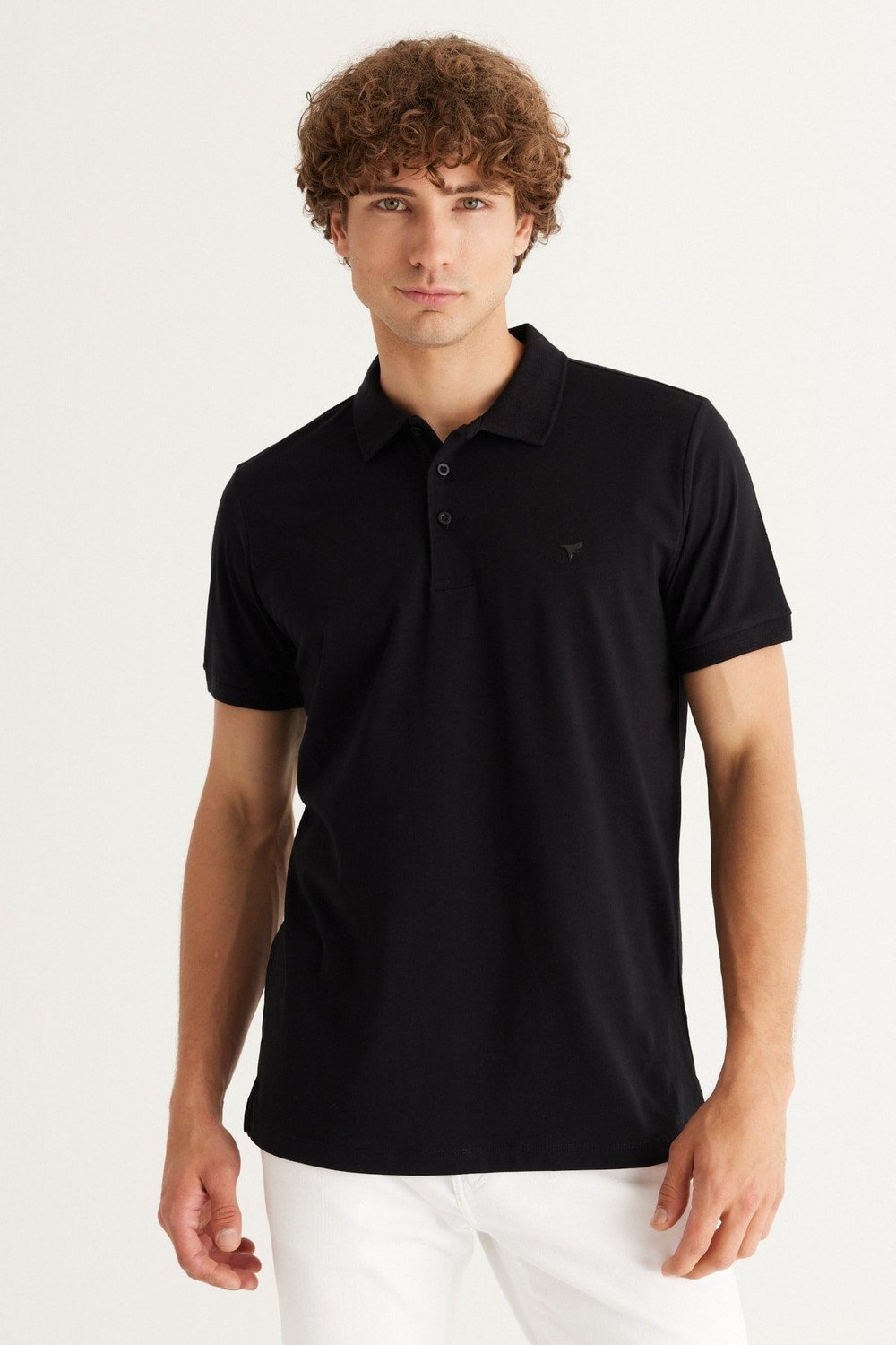 AC&Co / Altınyıldız Classics 100% Organic Cotton Men's Black Slim Fit Slim Fit Polo Neck T-Shirt.