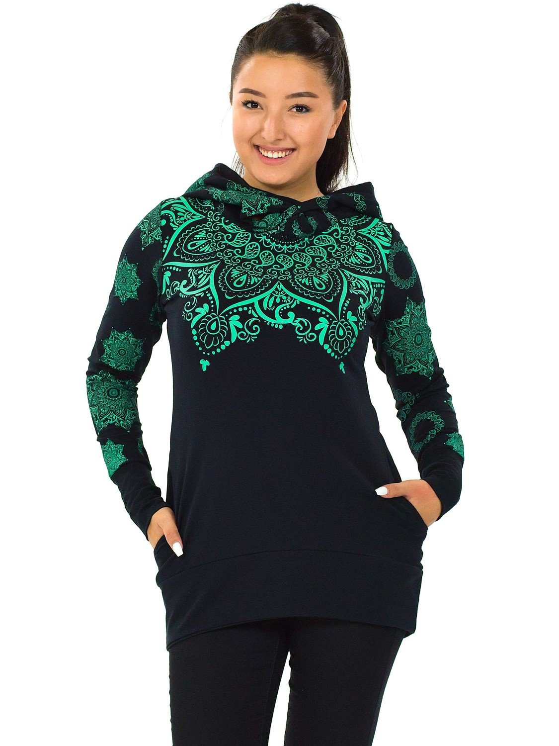 Himalife Mikina Moana s maxi kapucí - černá se zelenou Velikost: S