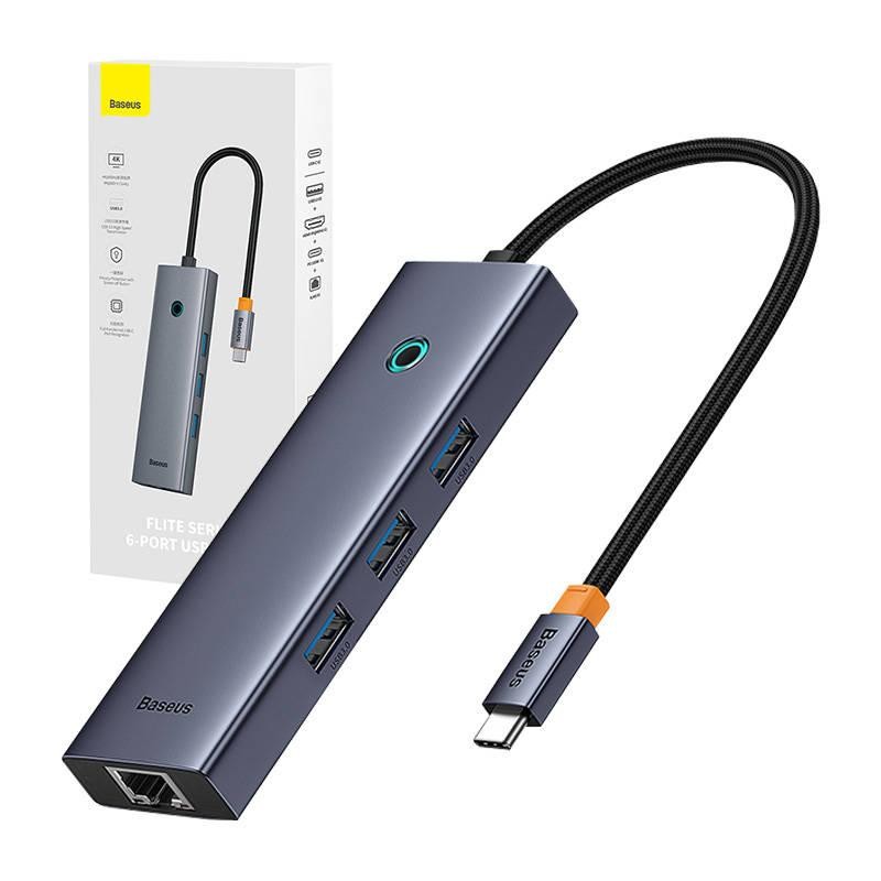 6v1 Baseus UltraJoy 6portový rozbočovač ( USB-C na 1xHDMI4K@30Hz + 3xUSB 3.0 + 1xPD +RJ45)