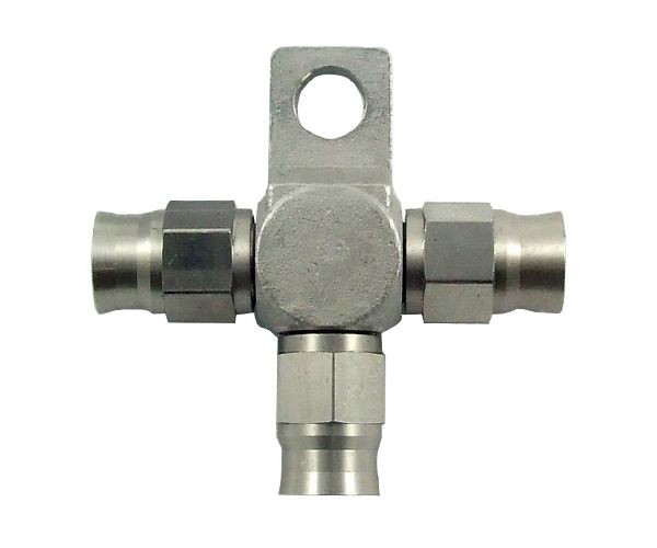 ProRacing Téčko s výstupy 3x PTFE hadice D-03 (AN3) - nerezové (s držákem)