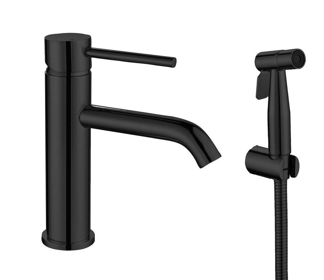 Sapho RHAPSODY stojánková umyvadlová baterie s bidetovou sprchou, černá