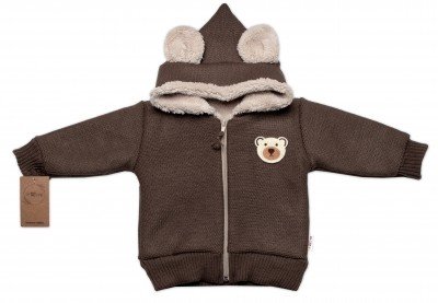 Oteplená pletená bundička Teddy Bear, Baby Nellys, dvouvrstvá, hnědá, vel. 68-74 (6-9m)