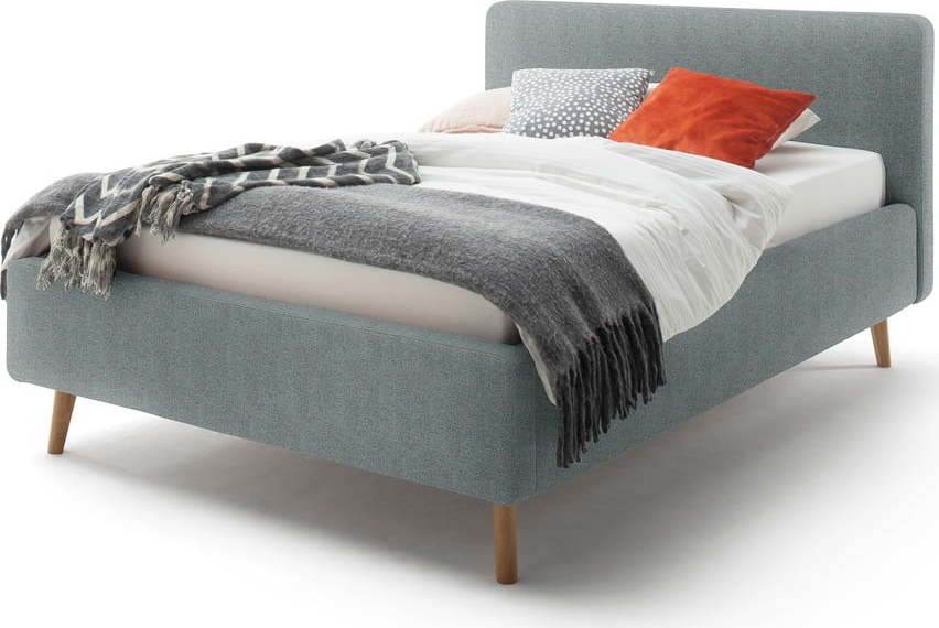 Modro-šedá čalouněná dvoulůžková postel s úložným prostorem s roštem 140x200 cm Mattis – Meise Möbel