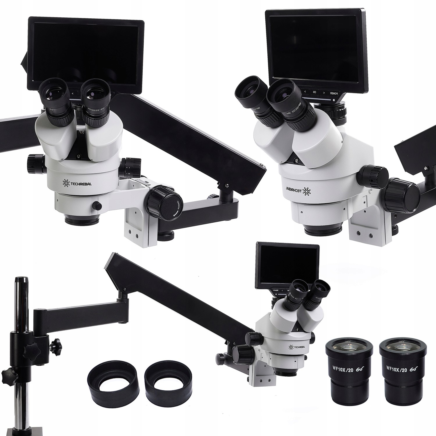 Stereoskopický Mikroskop Na Pohyblivém Rameni 7-45X Monitor S Kamerou 7 Palců