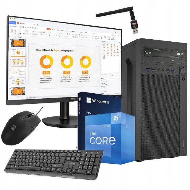 Set kancelářského počítače Core i5 12400|1TB NVMe|DVD|WIFI|MONITOR|WINDOWS 11