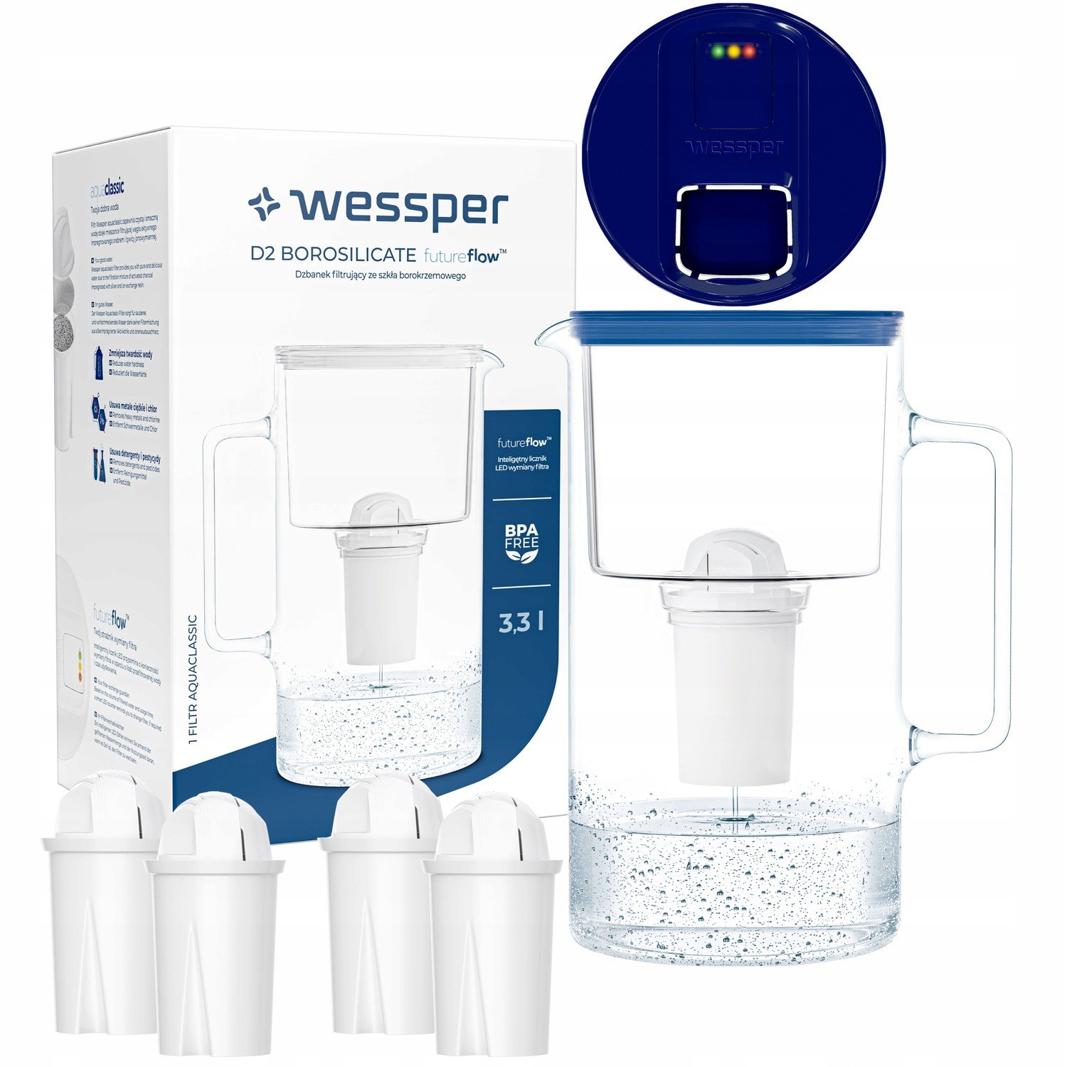 Skleněná filtrační konvice Wessper FutureFlow Aquaclassic 5x Filtrační patrona