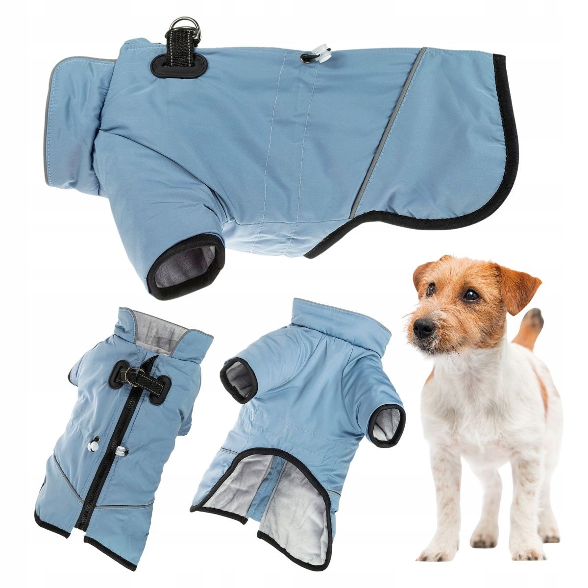 Obleček pro psa na zimu teplý Kurtník s reflektorem držák na vodítko L