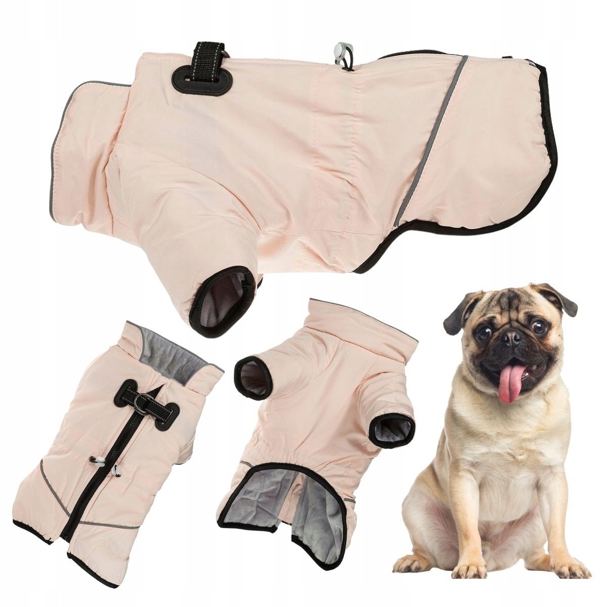 Obleček pro psa na zimu teplý Kurtník s reflektorem držák na vodítko XL