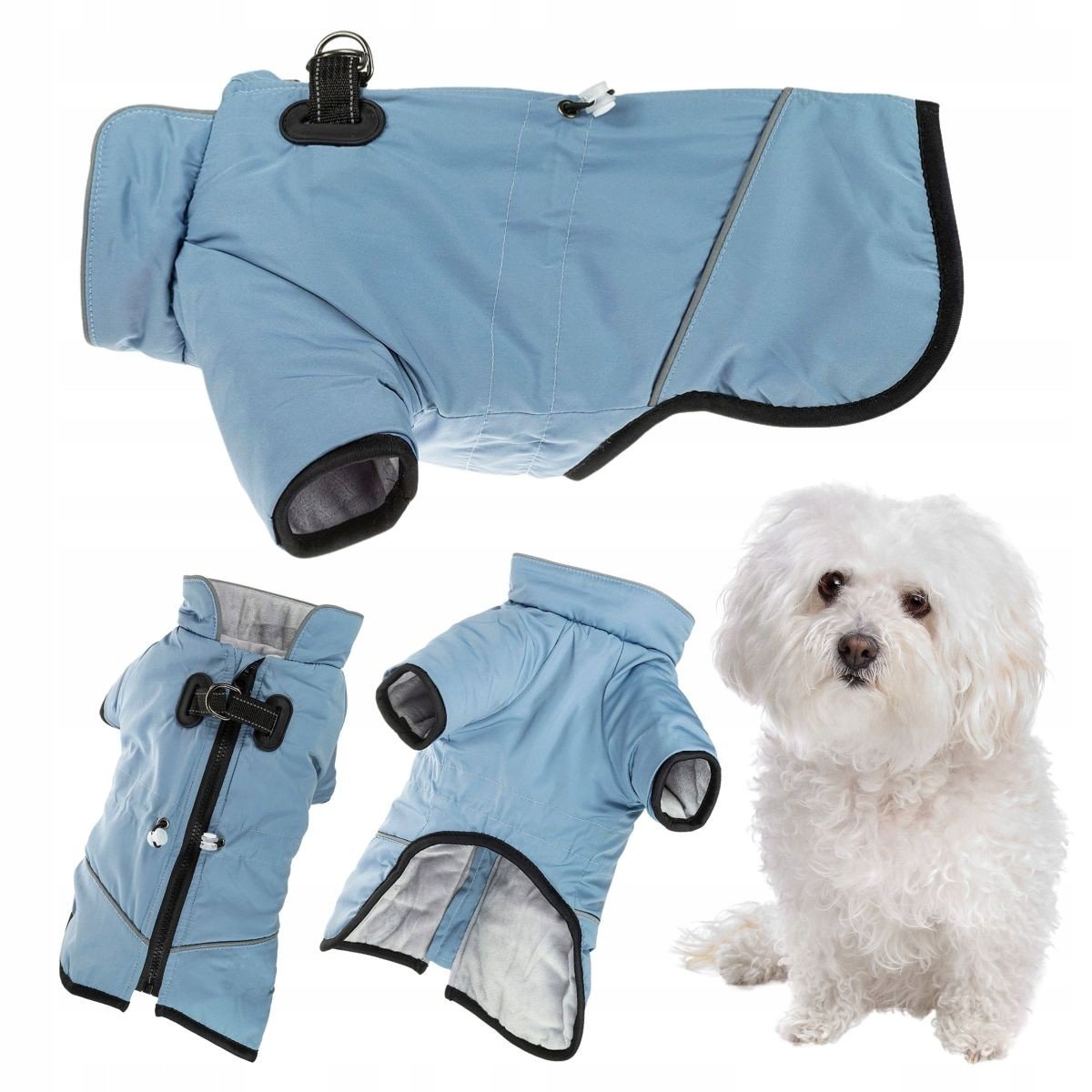 Obleček pro psa na zimu teplý Kurtník s reflektorem držák na vodítko M