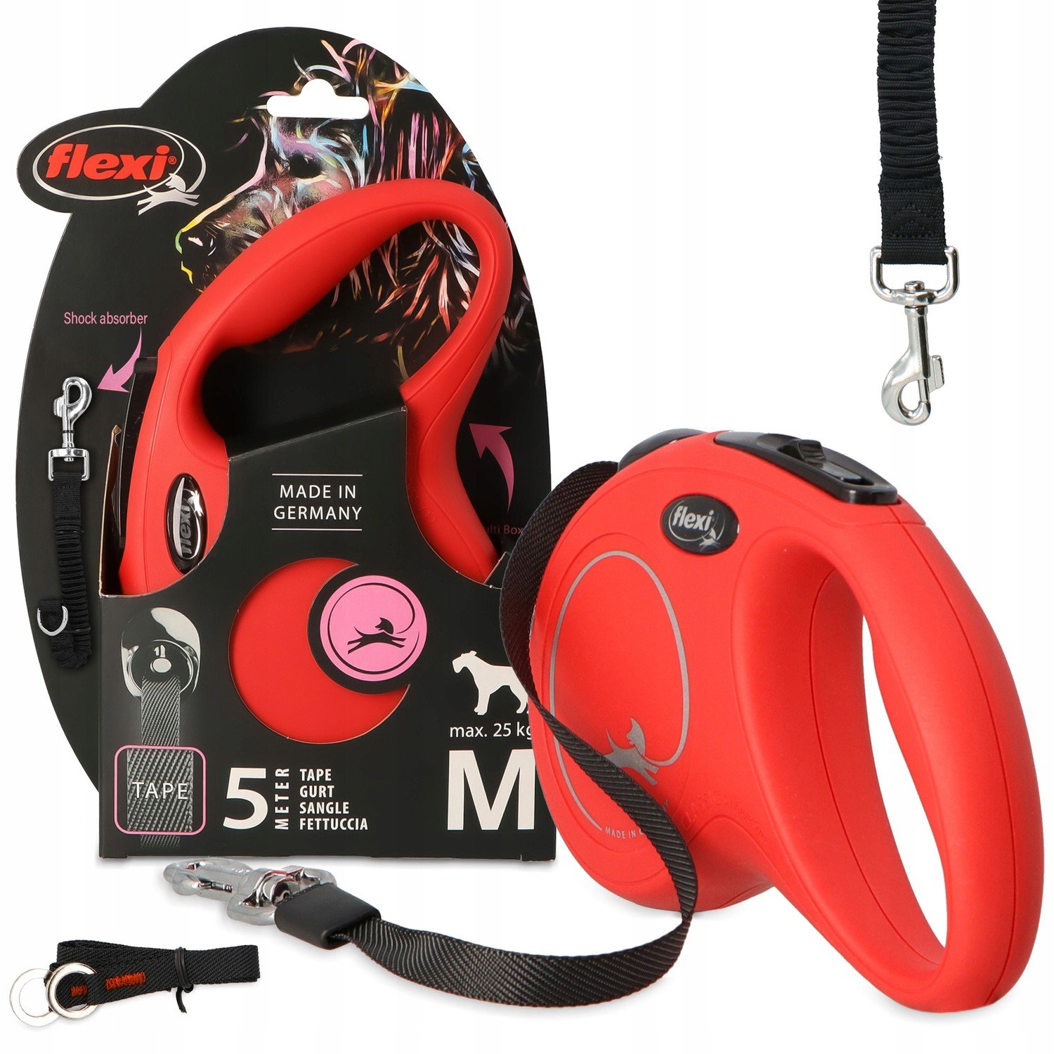 vodítko Automatický pes Páska navíjecí blokádou M 25kg 5m Tlumiče 26cm M-L