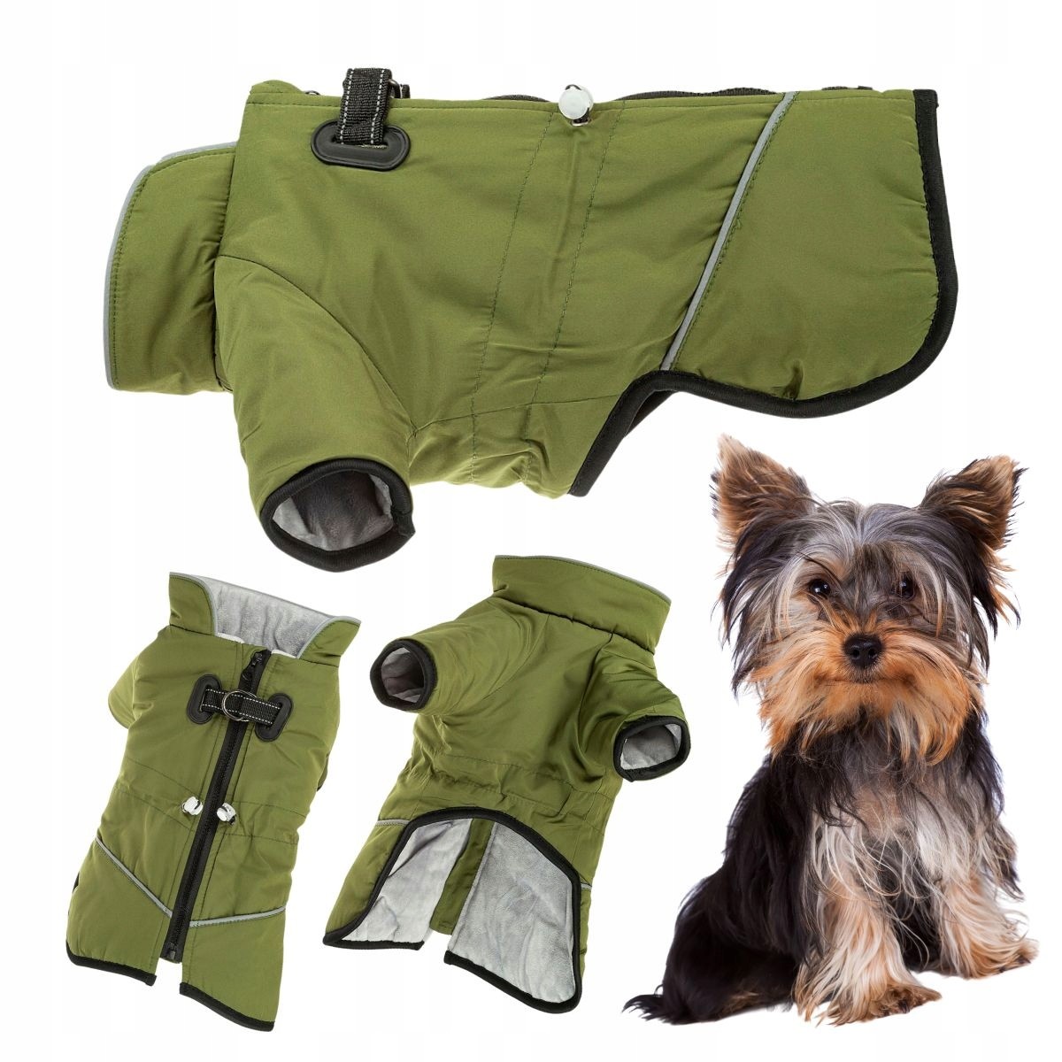 Obleček pro psa na zimu teplý Kurtník s reflektorem držák na vodítko S