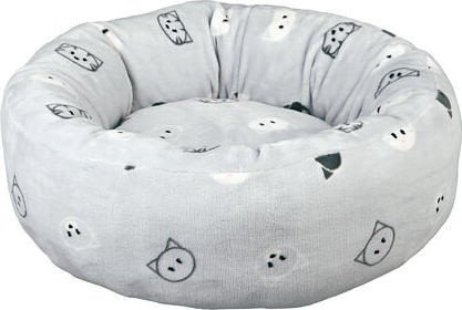 Kulatý pelíšek MIMI 50 cm světle šedá, motiv kočičí hlavy